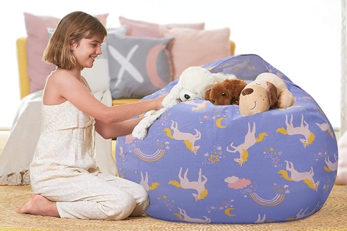 Aubliss Stuffed Animal Bean Bag Storage Chair (Light Blue Unicorn, X-Large (48''))