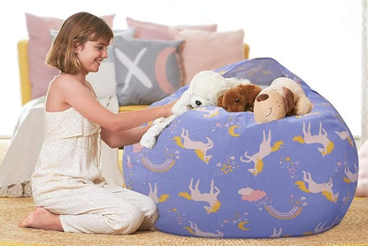 Aubliss Stuffed Animal Bean Bag Storage Chair (Light Blue Unicorn, X-Large (48''))