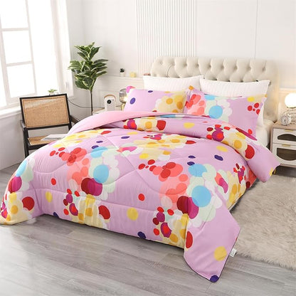 ENCOFT Pink Comforter Set Queen for Girls and Boys, Premium 3 Piece Colorful Bubbles Bedding Set Color, Comfortable and Breathable for Teens and Adults, 1 Comforter and 2 Pillowcases