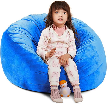 Bean Bag Chair Cover, Stuffed Animal Storage, Plush Toys Organizer Holder, Beanbag Chairs Cover for Kids Teans and Adults Super Soft and Comfortable Fabric X-Large with Handle and Zipper -Round Blue