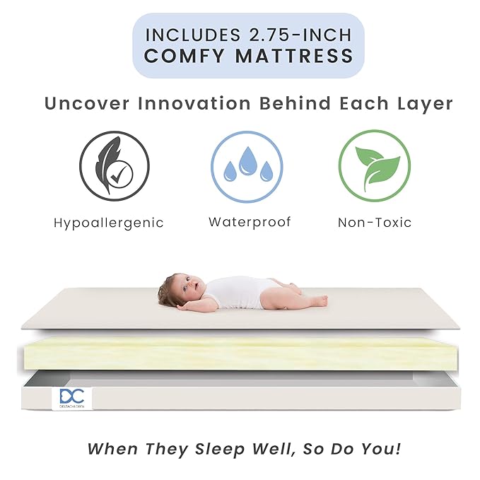 Delta Children Gio Mini Crib with 2.75" Mattress Included, Ebony/Natural