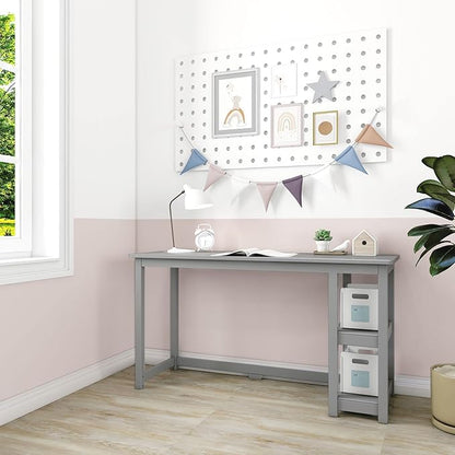 Max & Lily Solid Wood Desk With Shelves, 55 Inches, Grey