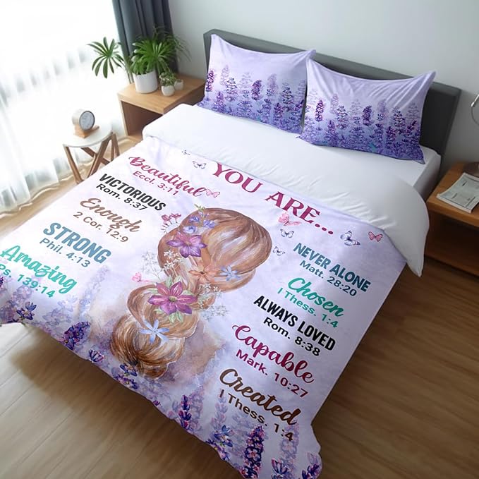 Girls Purple Comforter Sets Full Size for Girls, Pretty Blonde Girls Love Purple Floral Quilt Bedding Sets for girls Bed in A Bag Comforter Set with 2 Pillowcases