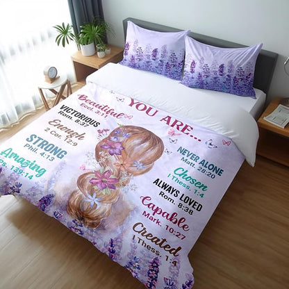 Girls Purple Comforter Sets Full Size for Girls, Pretty Blonde Girls Love Purple Floral Quilt Bedding Sets for girls Bed in A Bag Comforter Set with 2 Pillowcases
