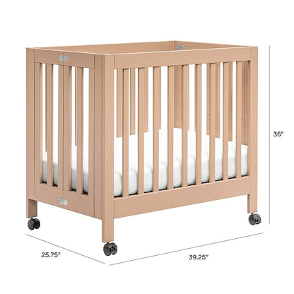 Babyletto Origami Mini Portable Folding Crib with Wheels in Canyon, 2 Adjustable Mattress Positions, Greenguard Gold Certified