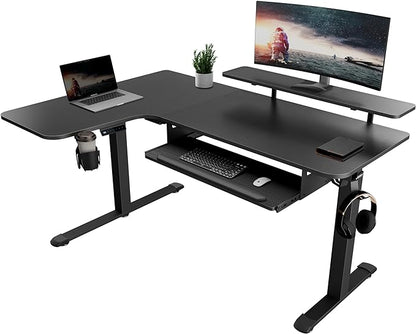 EUREKA ERGONOMIC Standing Desk (61"x43")- L Shaped Desk with Keyboard Tray Adjustable Height Sit Stand Computer Desk Corner Gaming Ergo Desk w Memory Presets, Monitor Stand, LED/USB/Dual Motor, Left