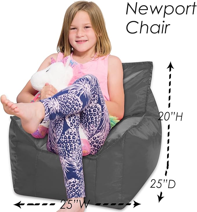 Posh Creations Bean Bag Chair Structured Comfy Seat Use for Gaming, Reading and Watching TV, Newport, Charcoal Gray