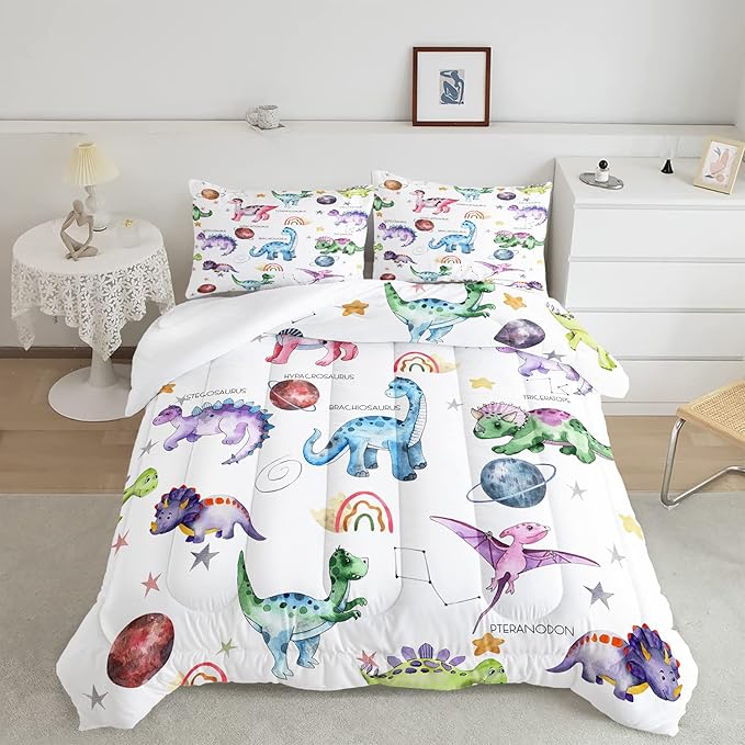 CVHOUSE Dinosaur Bedding Set,Dinosaur Comforter,Dinosaur Comforter Set Full,Microfiber Quilt Set with 1 Comforter and 2 Pillow Cases- 3 Piece