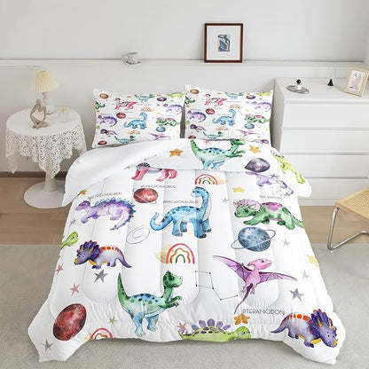 CVHOUSE Dinosaur Bedding Set,Dinosaur Comforter,Dinosaur Comforter Set King,Microfiber Quilt Set with 1 Comforter and 2 Pillow Cases- 3 Piece