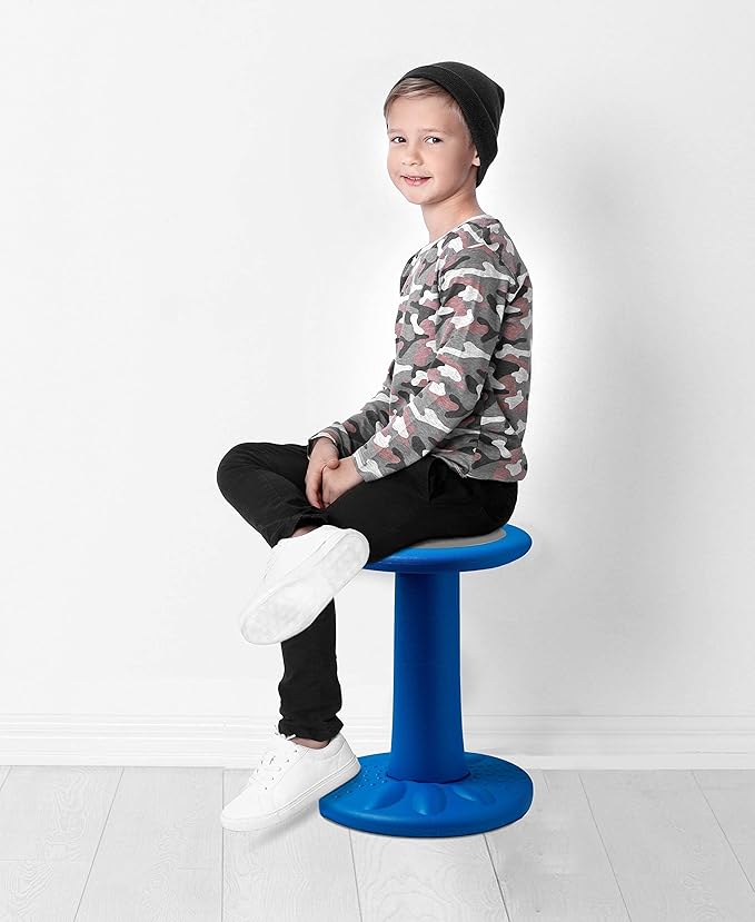 Studico ActiveChairs Kids Wobble Chair, Flexible Classroom Seating improves Focus, Posture & Helps ADHD/ADD. Get The Wiggles out, Active Fidget Desk Chairs, Pre-Teen 17.75" Stool, Ages 7-12, Blue