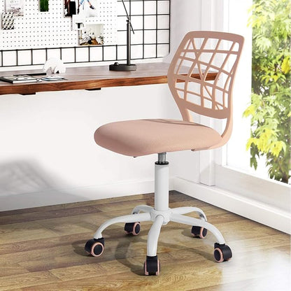 FurnitureR Desk Chair Armless Home Office Task Chair with Mesh Padded Cushion Swivel Study Chair with Rolling Wheels for Teens Child Kids Girls，Pink Plica