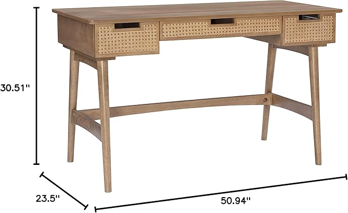 Linon Natural Dutton Wood and Rattan Desk