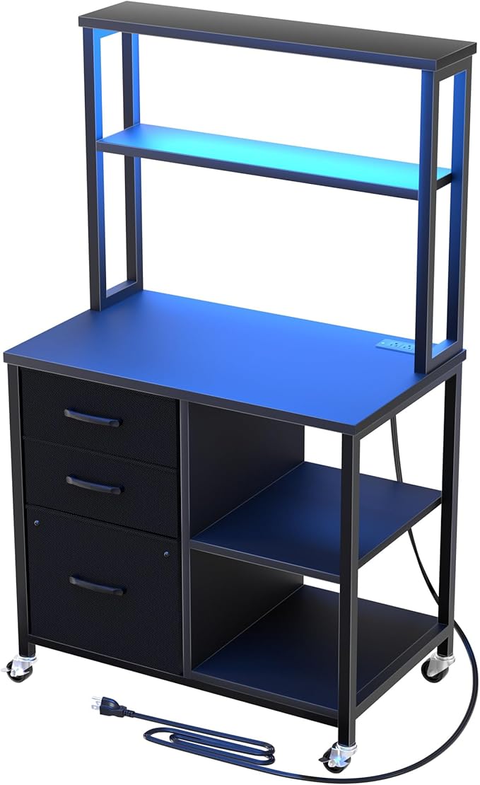 File Cabinet with Drawers and Shelves,Mobile Printer Stand with Storage,Black Filing Cabinet with Wheels for Home Office