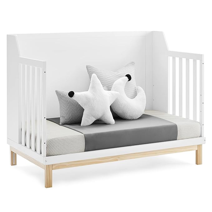 Delta Children babyGap Oxford 6-in-1 Convertible Crib + Brannan Bear Bookcase with Bins + Brannan Bear Wall Shelf with 4 Hooks, Bianca White/Natural (Bundle)