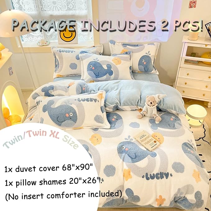 MorroMorn Twin Duvet Cover Set, Blue Whale Comforter Covers Bedding Sets, Fluffy Blanket Ultra Soft Kawaii Cute for Girls Toddler Kids Teen Women Twin/Twin XL Size