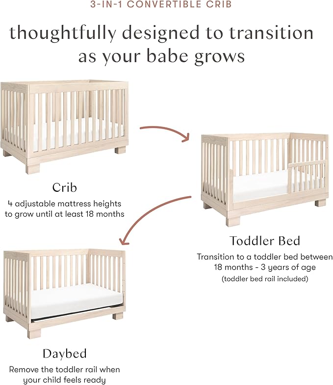 babyletto Modo 3-in-1 Convertible Crib with Toddler Bed Conversion Kit in Washed Natural, Greenguard Gold Certified