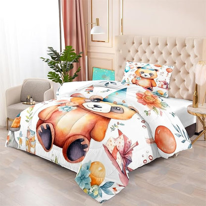Brown Panda Twin Comforter Set - 2Pcs Cartoon Panda Twin Bedding Set for Boys Girls Kids Lovely Animals Cake Theme Comforter with 1 Quilt and 1 Pillowcase All Seasons Boys Girls Gifts, Twin Size