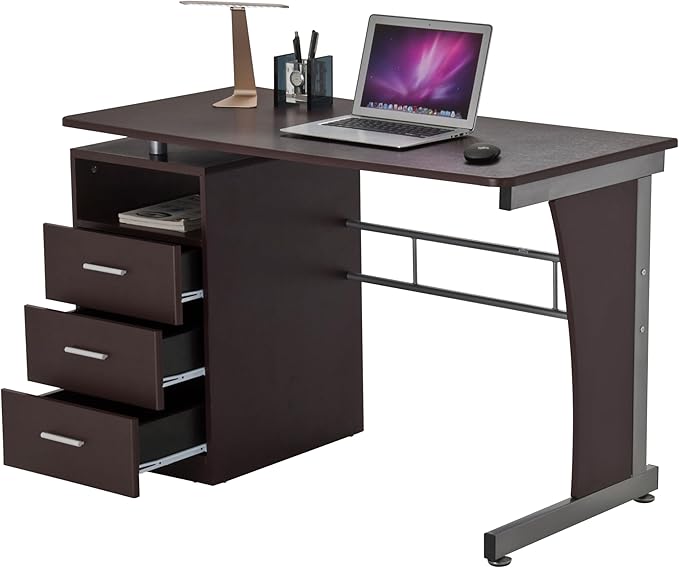 Techni Mobili Drawers Computer Desk, 48" W x 23" D x 30" H, Chocolate