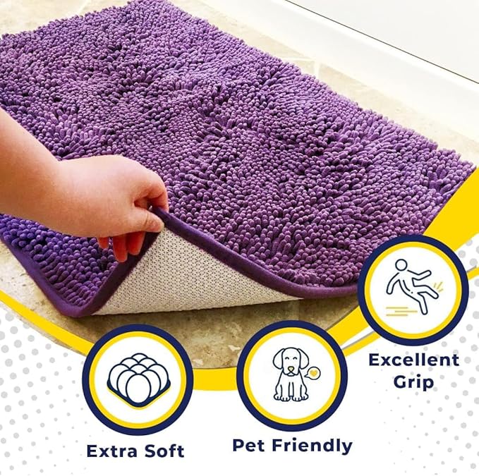 Muddy Mat® Original Dog Door Mat for Muddy Paws, Super Absorbent Microfiber, Non-Slip Washable Pet Rug, Quick Dry Chenille Entryway Carpet, Machine Washable Indoor Outdoor mat, Purple 48"x72"