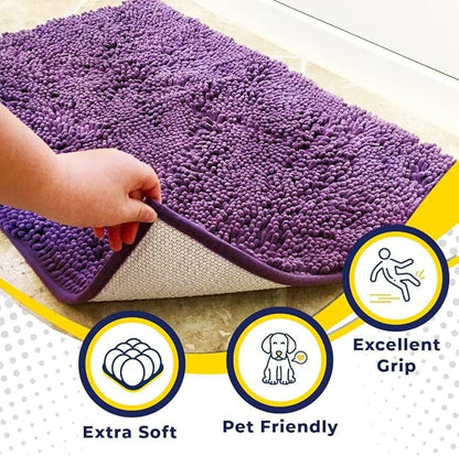 Muddy Mat® Original Dog Door Mat for Muddy Paws, Super Absorbent Microfiber, Non-Slip Washable Pet Rug, Quick Dry Chenille Entryway Carpet, Machine Washable Indoor Outdoor mat, Purple 35"x60"