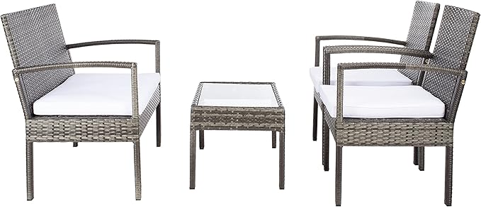 SAFAVIEH Outdoor Collection Bassey Grey Brown/White Cushion 4-Piece Conversation Patio Set PAT7507C