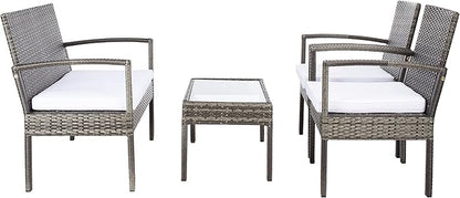 SAFAVIEH Outdoor Collection Bassey Grey Brown/White Cushion 4-Piece Conversation Patio Set PAT7507C