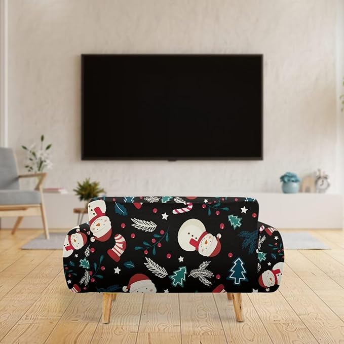 FKELYI Christmas Decor Sofa Couch Cover Cute Snowman Furniture Protector Easy Going Stretch Sofa Slipcover for Indoor Washable Sofa Slipcovers L