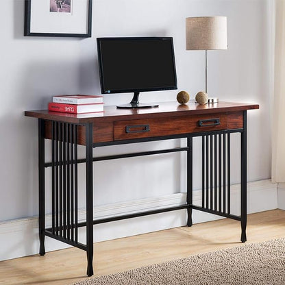 Leick Home 11200 Ironcraft Rustic Writing/Computer Desk with Drop Front Keyboard Drawer, Mission Oak and Black, 22x 46x 30, Brownbronze
