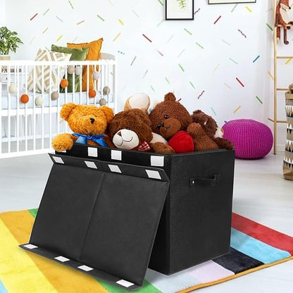 popoly Large Toy Box Chest Storage with Flip-Top Lid, Collapsible Kids Storage Boxes Container Bins for Toys, Playroom Organizers, 25"x13" x16" (Linen Black)