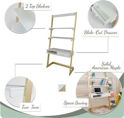 American Trails Freestanding Ladder Desk With Drawer, Natural Maple/White