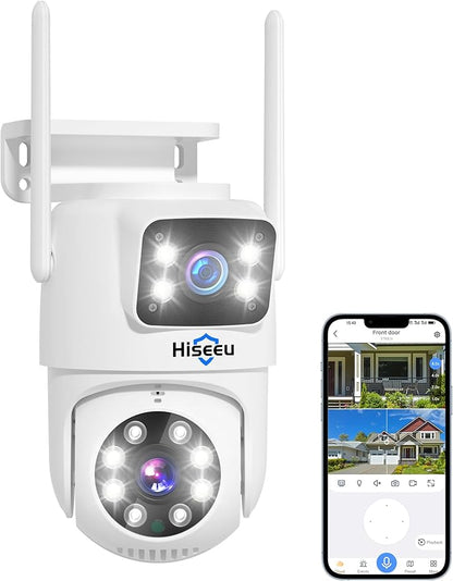 Hiseeu Wireless Security Camera 4MP Dual Lens 5G/2.4G WiFi-Pro [Power Cord] IP65 Waterproof Motion Tracking,Color Night Version, No-Monthly Fees Works with Wireless Camera System