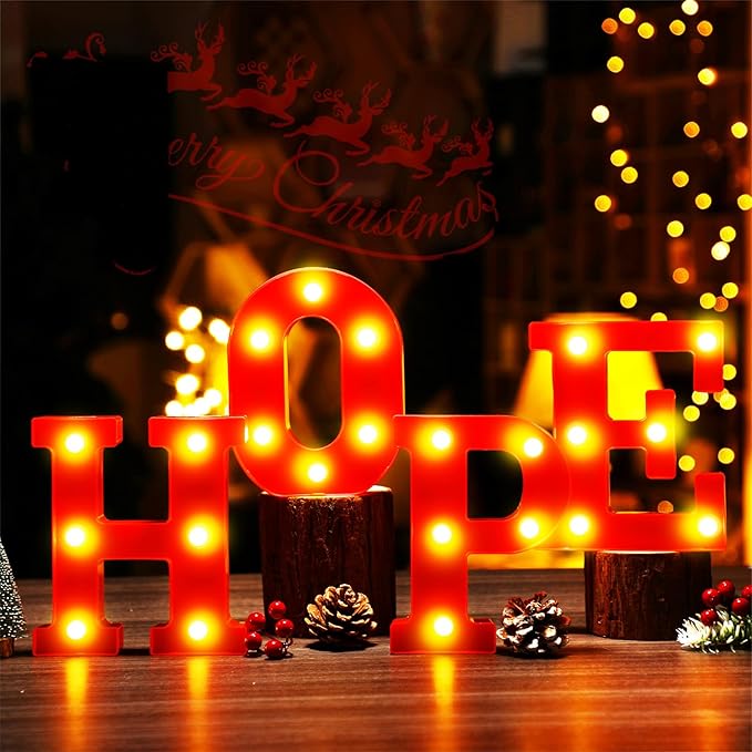 VIHOSE Christmas LED Letter Lights Sign Table Decoration Christmas Light up Letters Battery Powered Letter for Home Bar Christmas Party Bedroom Tabletop Decoration Gift (Hope)