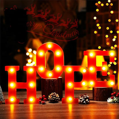 VIHOSE Christmas LED Letter Lights Sign Table Decoration Christmas Light up Letters Battery Powered Letter for Home Bar Christmas Party Bedroom Tabletop Decoration Gift (Hope)