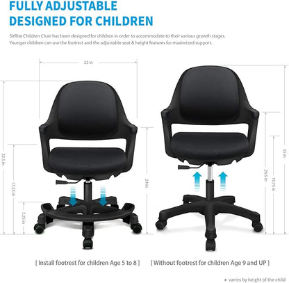 Kids Desk Chair: Ergonomic Kids Computer Chair | Adjustable Kids Office Chair with Wheels & Arms | Study Chair for Girls and Boys - Kids Chair Desk with Wheel Covers (Piano Black)