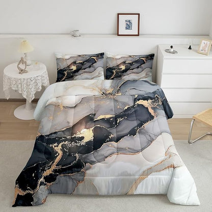 Erosebridal Black Marble Bedding Set King,Black and Grey Marble Comforter Set Men Teens Boys Modern Gray Orange Abstract Art Tie Dye Down Comforter Kids Gothic White Gold Marble Duvet Insert Soft