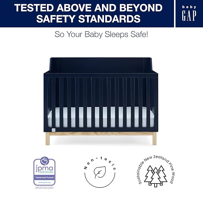 GAP babyGap Oxford 6-in-1 Convertible Crib - Greenguard Gold Certified, Navy/Natural, 1 Unit