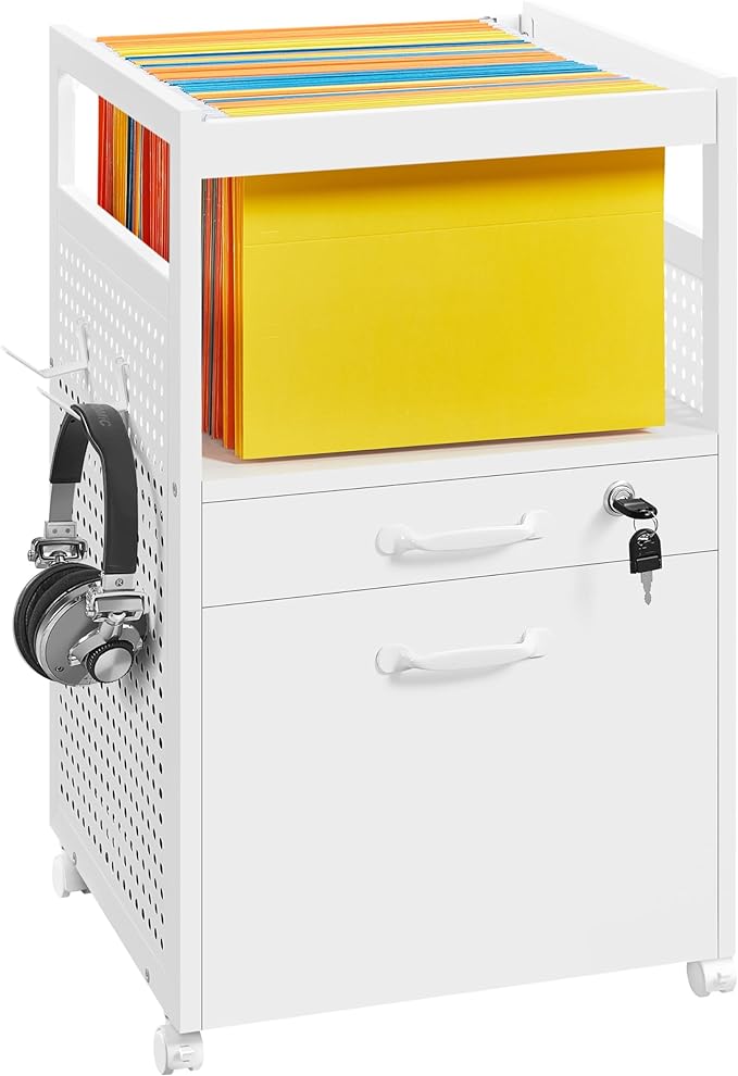 Yaheetech File Cabinets Mobile Filling Cabinet with Open Storage Shelf, Under Desk Cabinet Fits A4, Letter for Home Office(White)