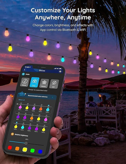 Govee Smart Outdoor String Lights H7020, RGBIC Warm White 48ft LED Bulbs for Outdoor Decor, WiFi Patio Lights Work with Alexa, Google Assistant, APP Control, IP65 Waterproof