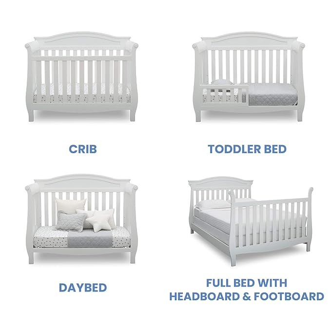 Delta Children Lancaster 4-in-1 Convertible Baby Crib, Bianca White + Serta Perfect Slumber Dual Sided Recycled Fiber Core Crib and Toddler Mattress (Bundle)