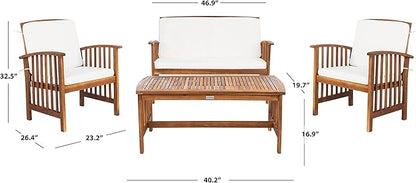 SAFAVIEH Outdoor Collection Rocklin Natural/ Beige 4-Piece Conversation Patio Set with Cushions