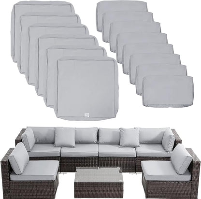 ClawsCover 14Pack Outdoor Patio Seat and Back Cushions Replacement Covers Fit for 7Pieces 6-Seater Wicker Rattan Sectional Couch Chair Furniture Set,Gray-Include Cover Only (Large)