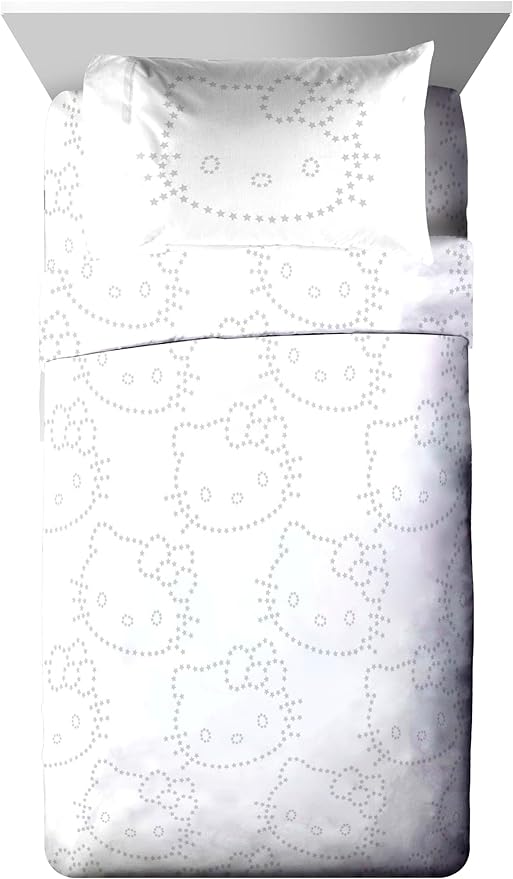 Jay Franco Hello Kitty Stars Twin Comforter Set - 5 Piece Bedding includes Sheet Set & Pillow Covers - Super Soft Zodiac Black & Gold Bedding