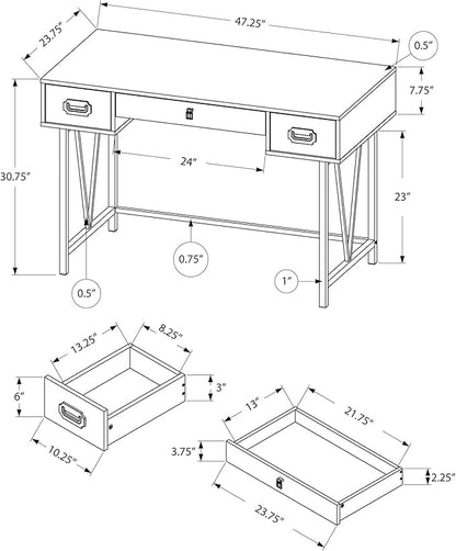 Monarch Specialties Laptop Table with Drawers-Industrial Style-Metal Legs Computer Desk Home & Office, 48" L, Grey Reclaimed Wood Look