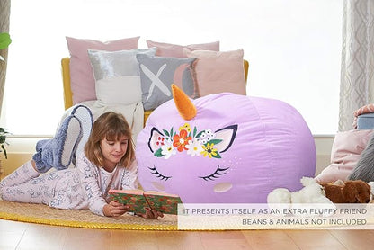 Aubliss Stuffed Animal Storage, Velvet Bean Bag Chairs Cover, Large 32" Ultra Soft Kids Toy Storage Organizer for Blankets Towels Clothes, Purple Floral