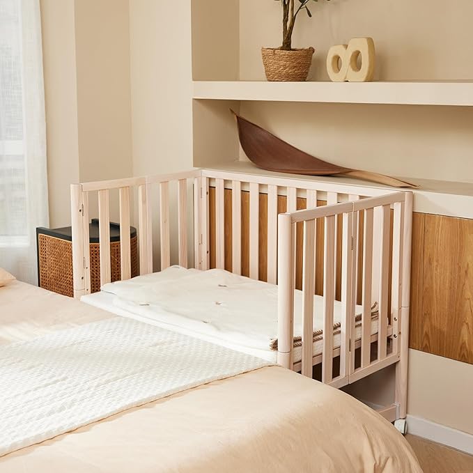 EvoNook 7-in-1 Convertible Mini Crib - Washed White, Portable Folding Baby Mini Crib with 1.5 Inch Mattress, 100% New Zealand Pinewood, 4 Adjustable Mattress Heights