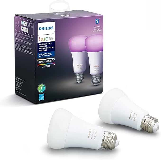 Philips Hue Gradient Signe Floor Lamp, Compatible with Alexa, Apple Homekit and Google Assistant & Smart 60W A19 LED Bulb - White and Color Ambiance Color-Changing Light - 2 Pack - 800LM