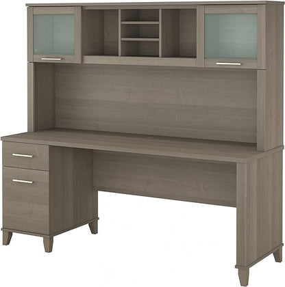 Bush Furniture Somerset 72W Office Desk with Drawers and Hutch in Ash Gray