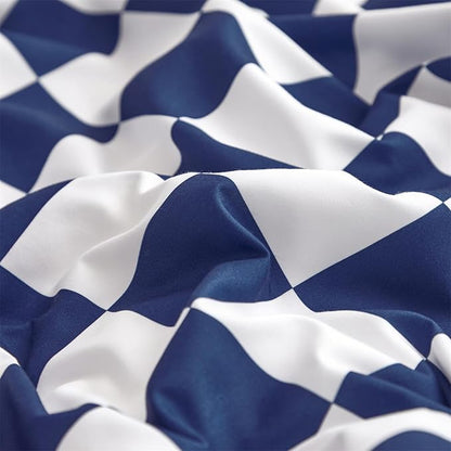 Royal Blue White Grid Comforter Set Cal King Royal Blue Plaid Bedding Set Women Royal Blue and White Checkered Bed Comforter Set Breathable Blanket Set Men Durable Bedding Comforter Set
