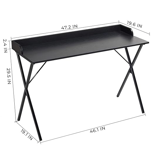 Alecono Black Desk 47'' Writing Computer Desk for Home Office Small Spaces Modern Study Sturdy PC Gaming Table, Black Wood