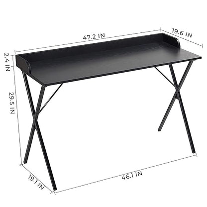 Alecono Black Desk 47'' Writing Computer Desk for Home Office Small Spaces Modern Study Sturdy PC Gaming Table, Black Wood